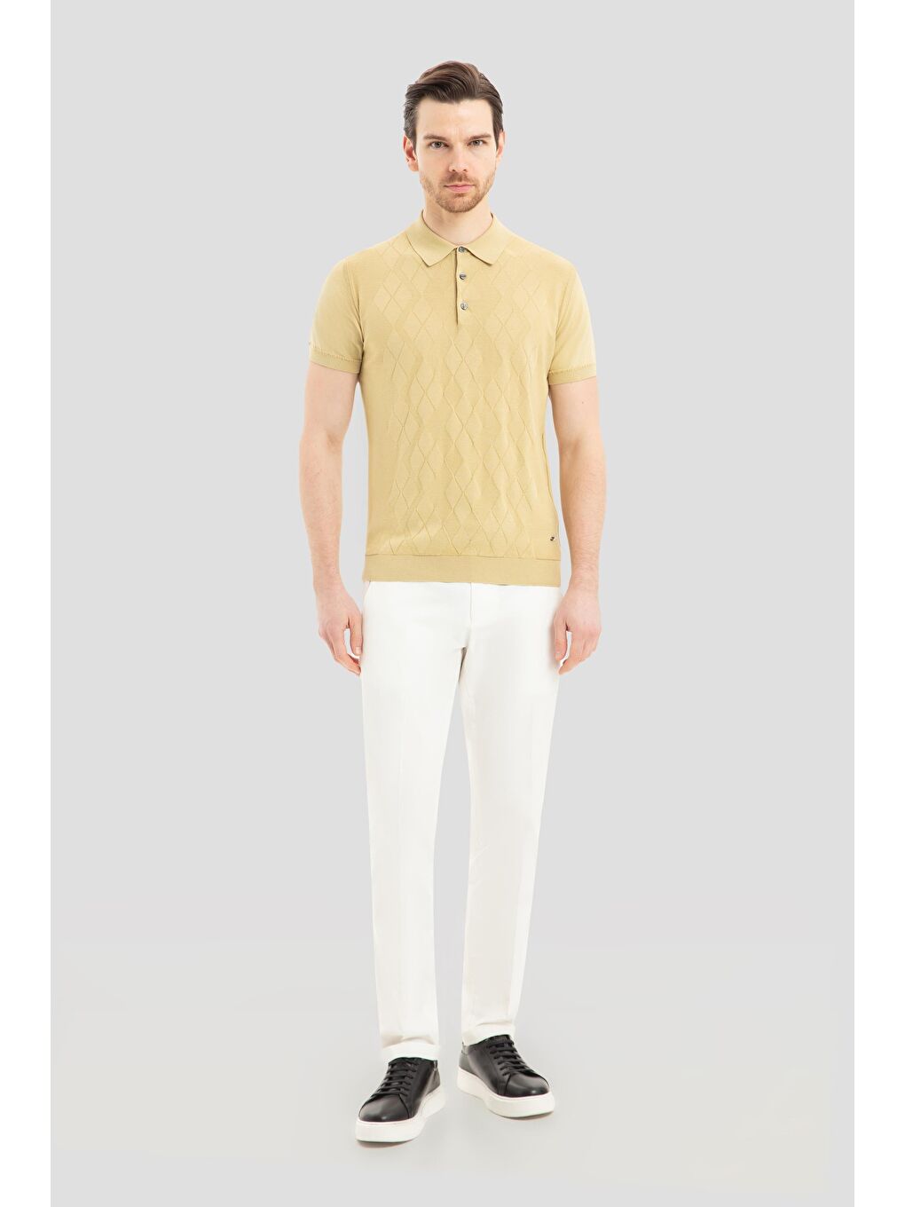 Turkuaz Erkek Camel Slim Fit %100 Pamuk Desenli Triko Polo Yaka Tişört-1
