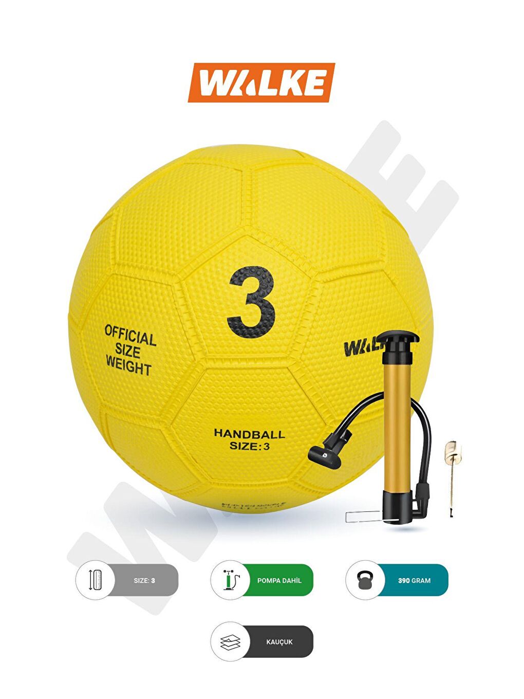 Sarı Premium 3 Numara Kauçuk Hentbol Topu Pompa Hediyeli-1