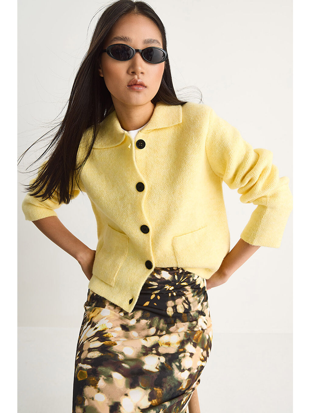 Sarı Kadın Cepli Hırka-1