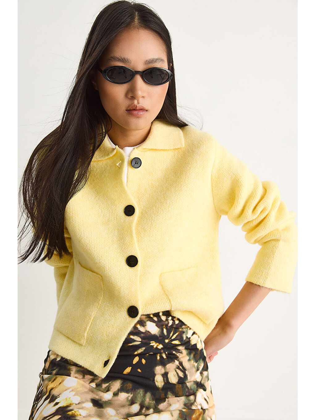 Sarı Kadın Cepli Hırka-2