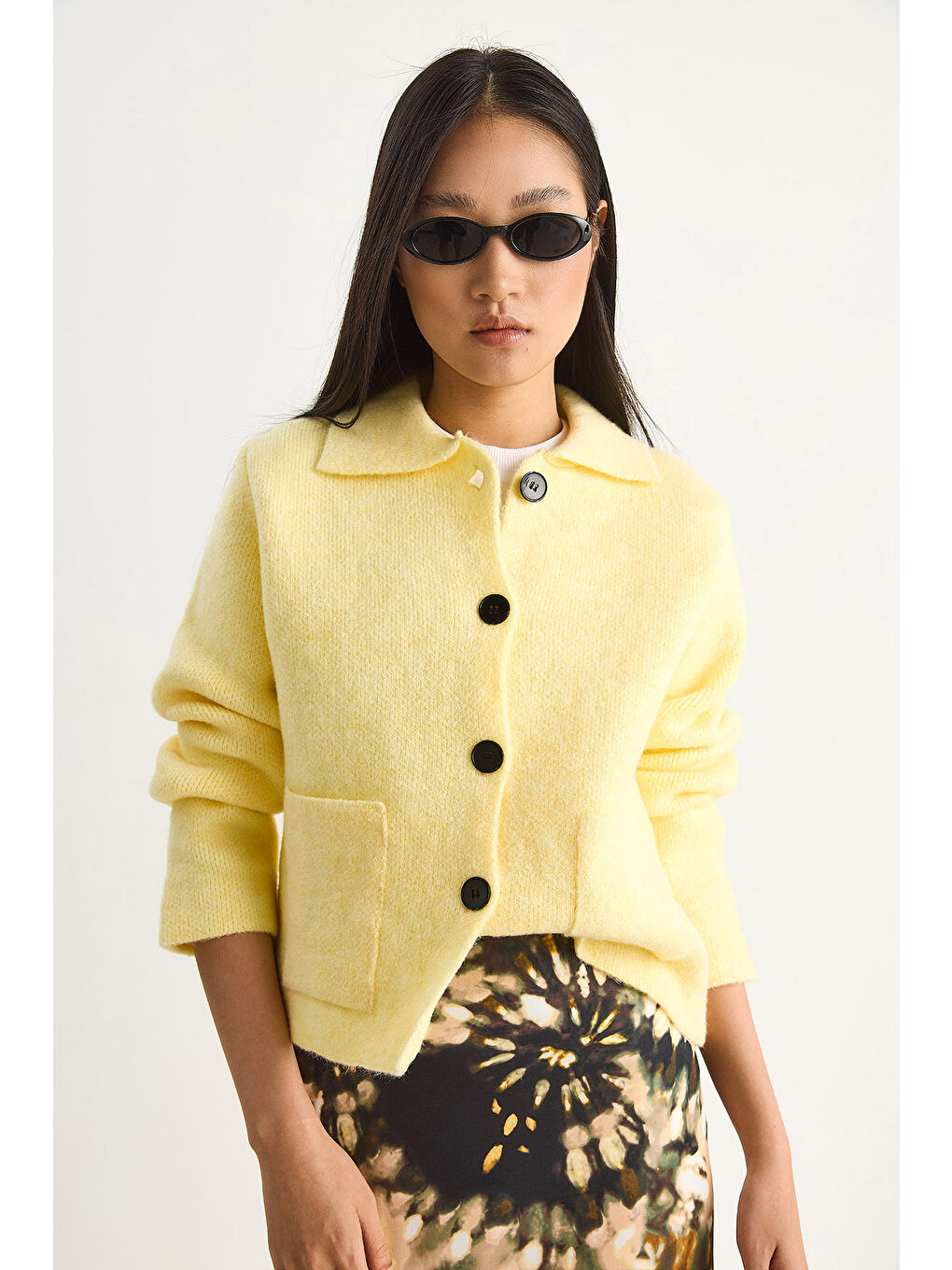 Sarı Kadın Cepli Hırka-3