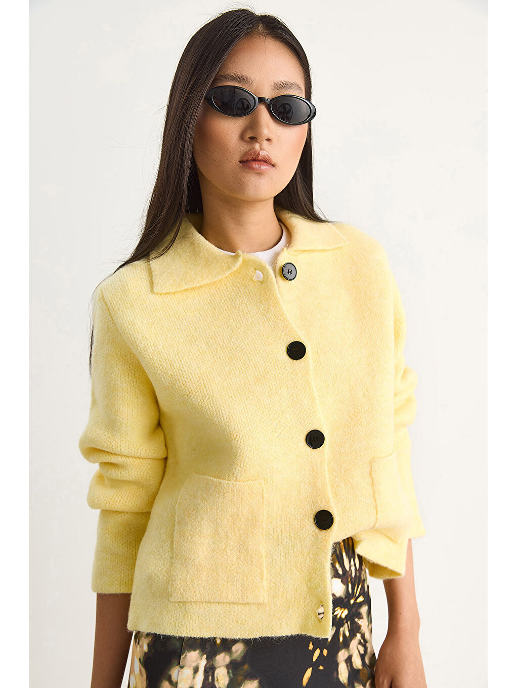 Sarı Kadın Cepli Hırka-4