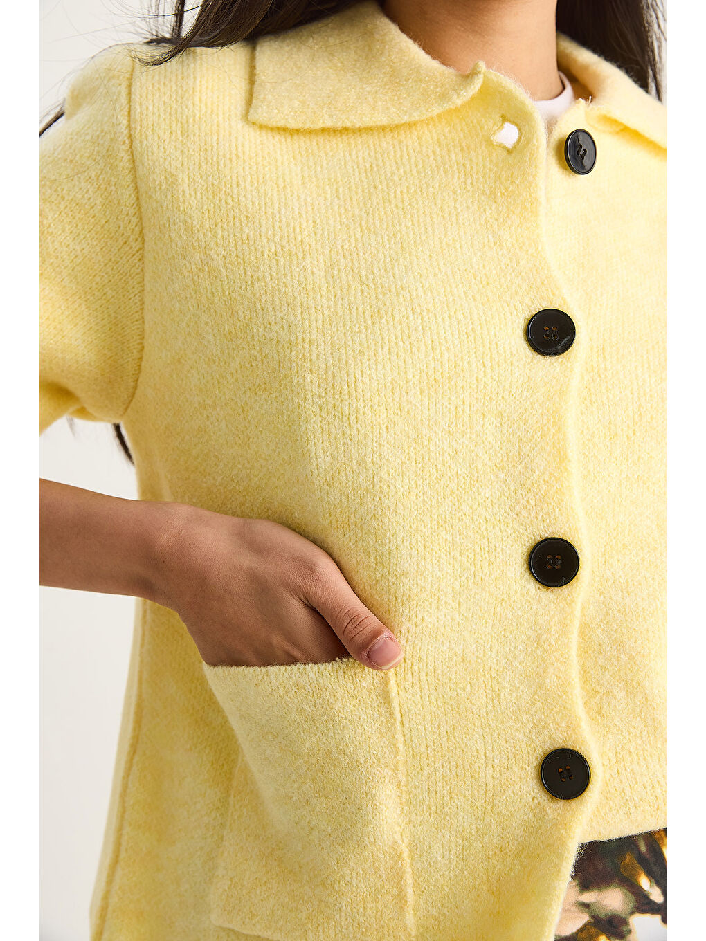 Sarı Kadın Cepli Hırka-5