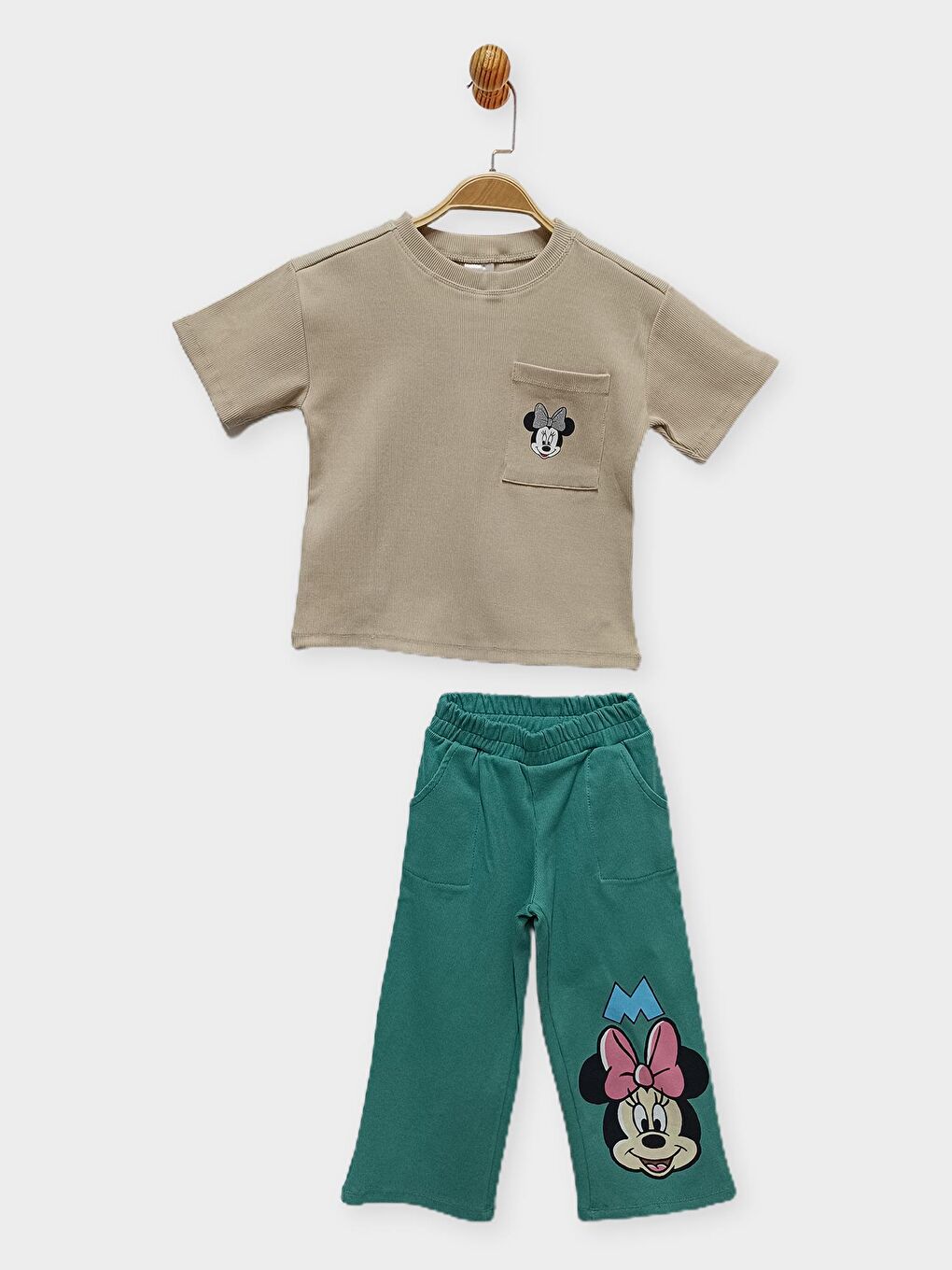 Bej Minnie Mouse Lisanslı Kız Çocuk 2'li Takım 22098