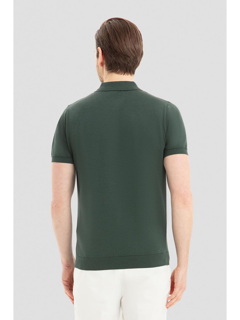 Erkek Yeşil Slim Fit %100 Pamuk Desenli Triko Polo Yaka Tişört-2