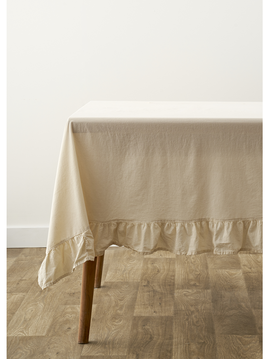 %100 Pamuk Elegance Fırfırlı Masa Örtüsü Ekru (150x250 Cm)-2