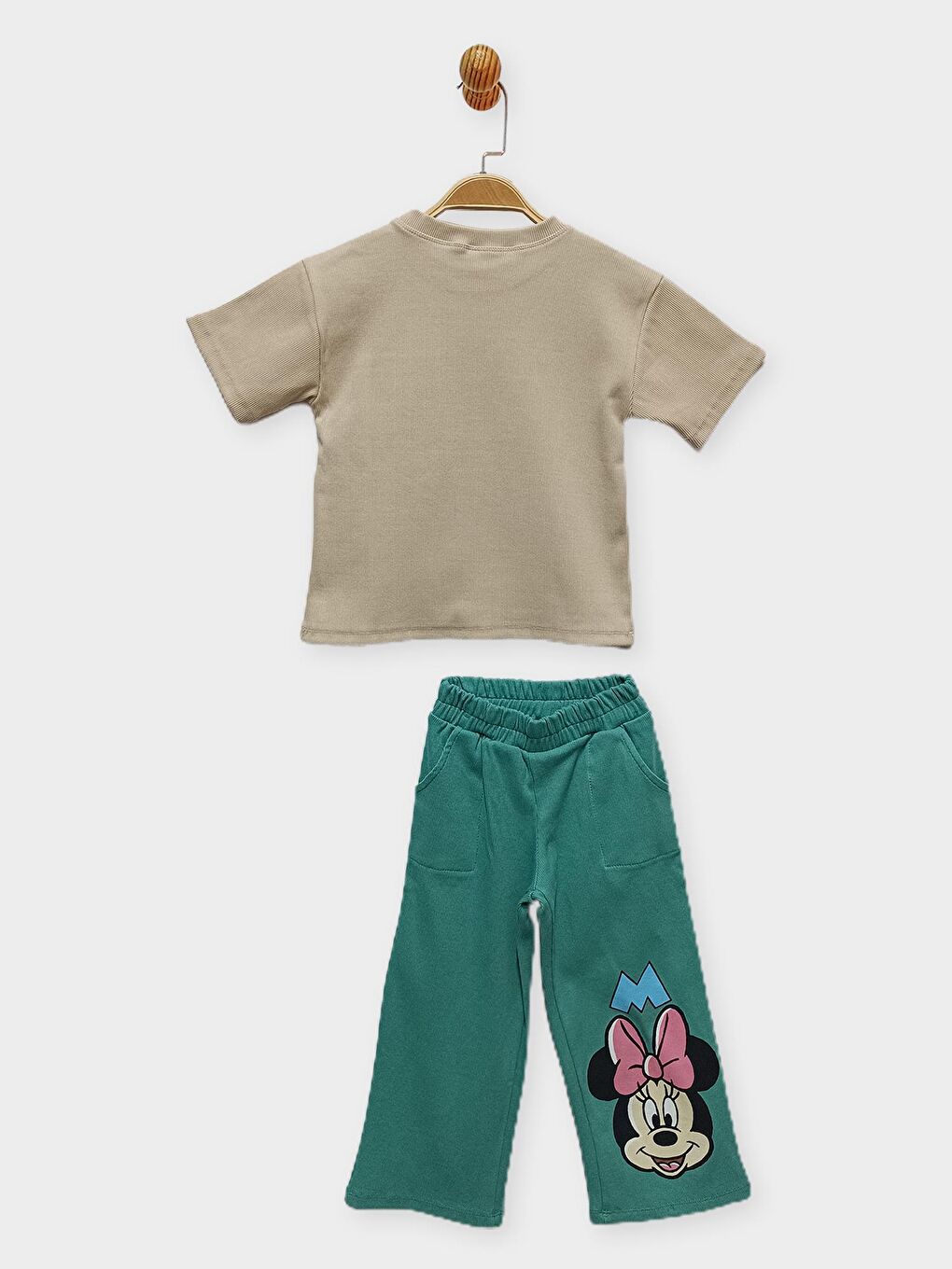 Bej Minnie Mouse Lisanslı Kız Çocuk 2'li Takım 22098-1