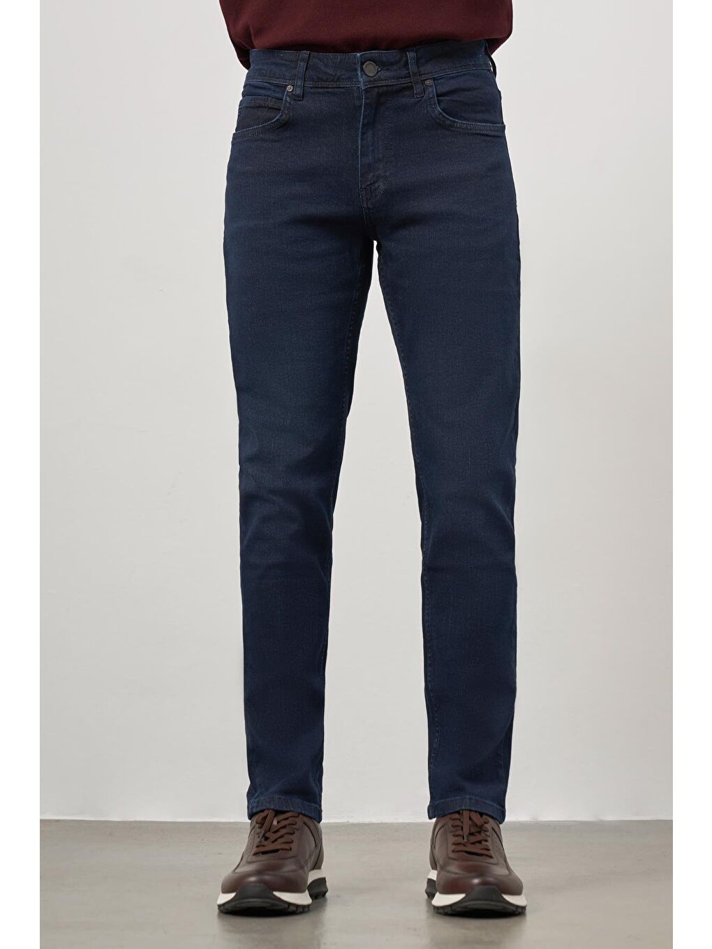 İMZA Lacivert Düz Gabardin Slim Fit Casual Denim Pantolon 1023245154