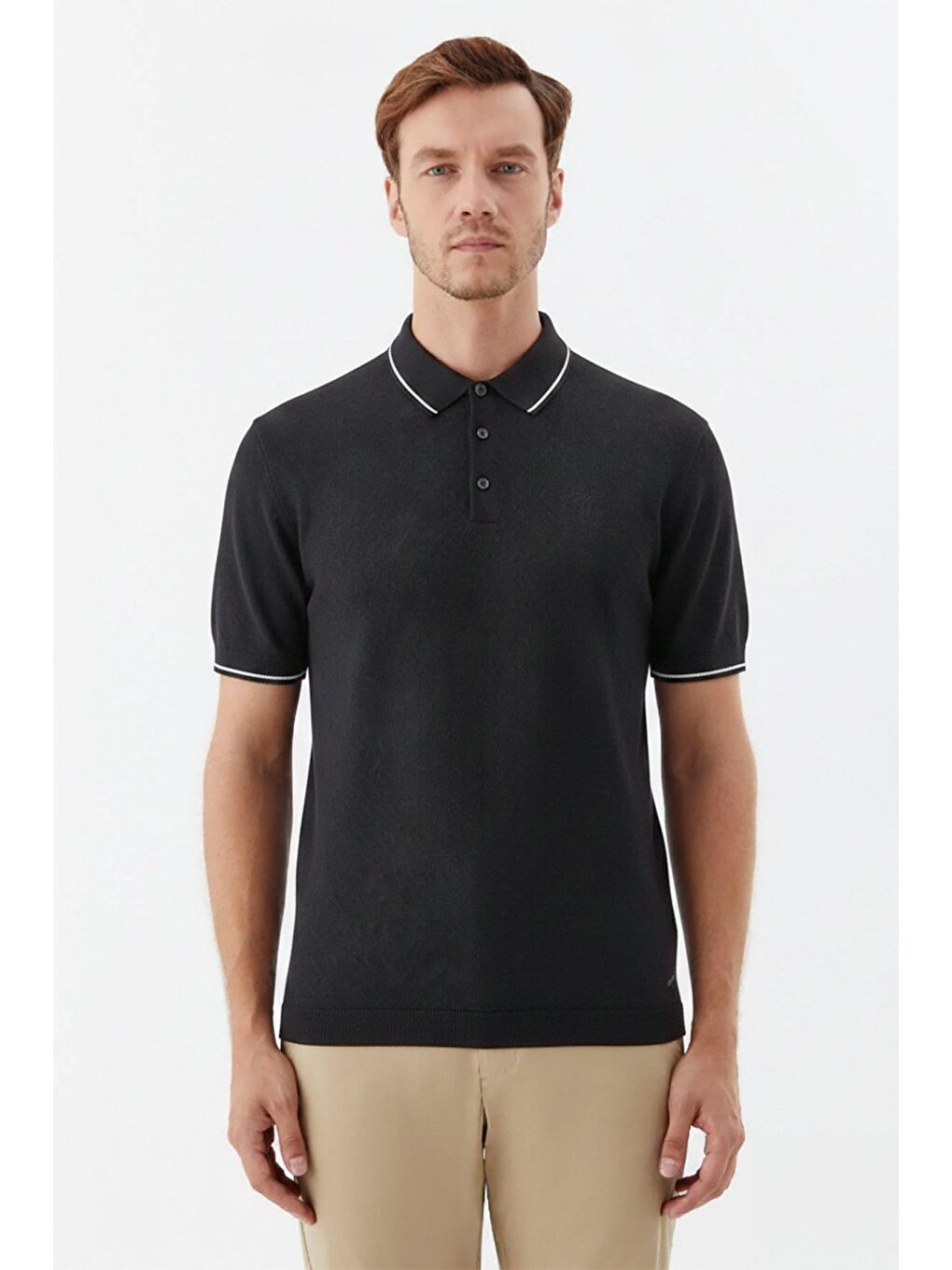 Erkek Antrasit Slim Fit %100 Pamuk Jakarlı Triko Polo Yaka Tişört