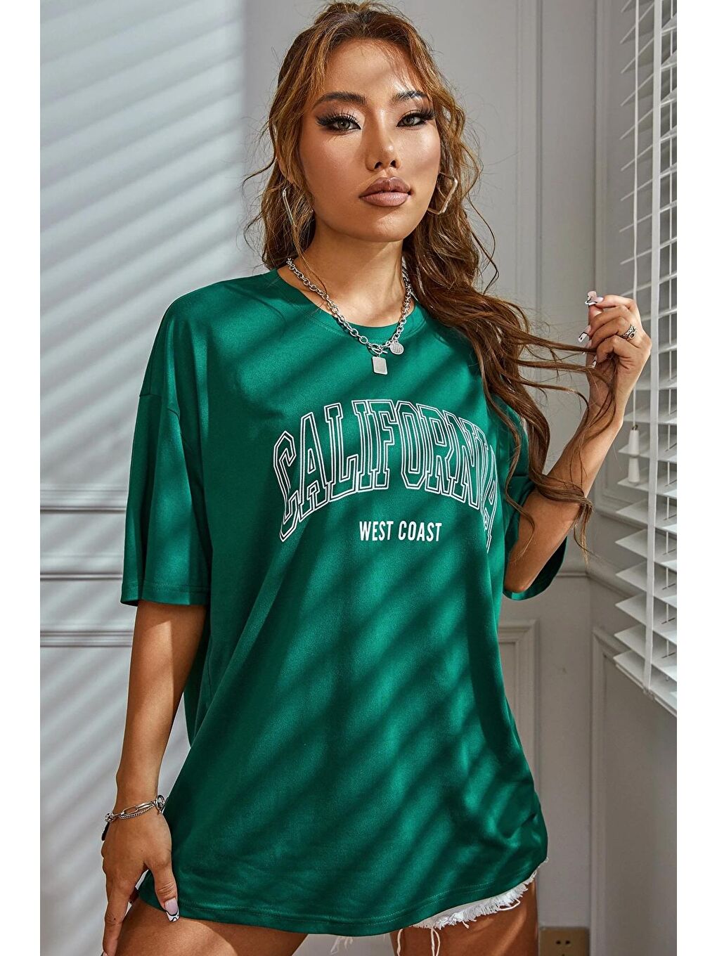 uyguntarz Yeşil Unisex California West Coast Baskılı Tasarım Tshirt