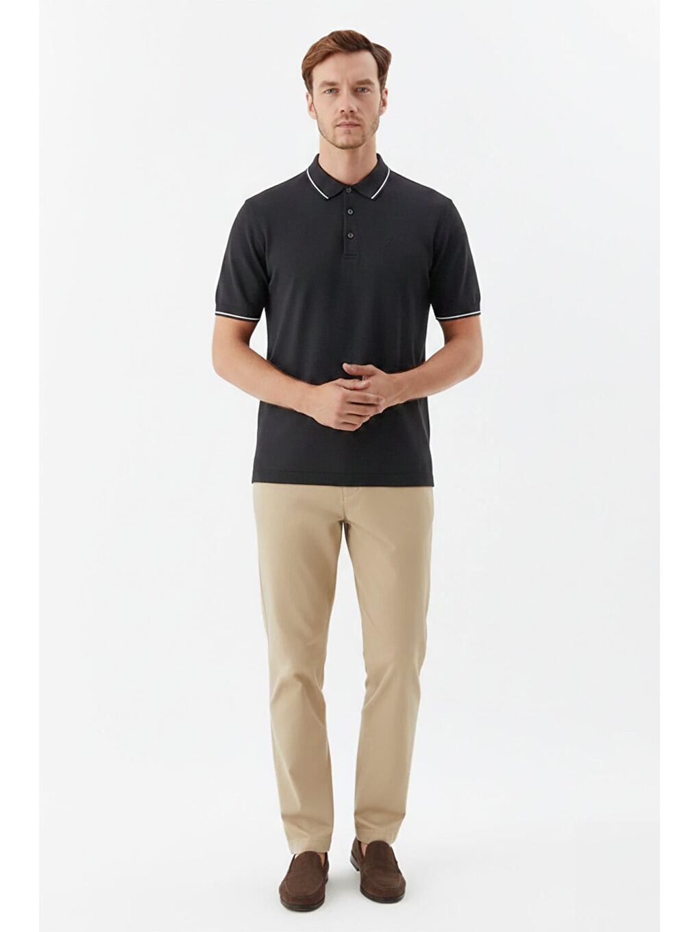 Erkek Antrasit Slim Fit %100 Pamuk Jakarlı Triko Polo Yaka Tişört-1