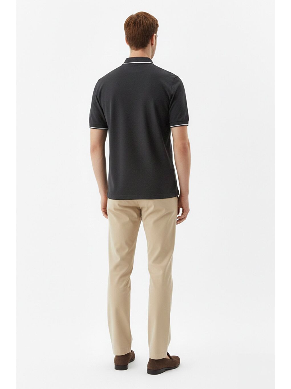 Erkek Antrasit Slim Fit %100 Pamuk Jakarlı Triko Polo Yaka Tişört-3