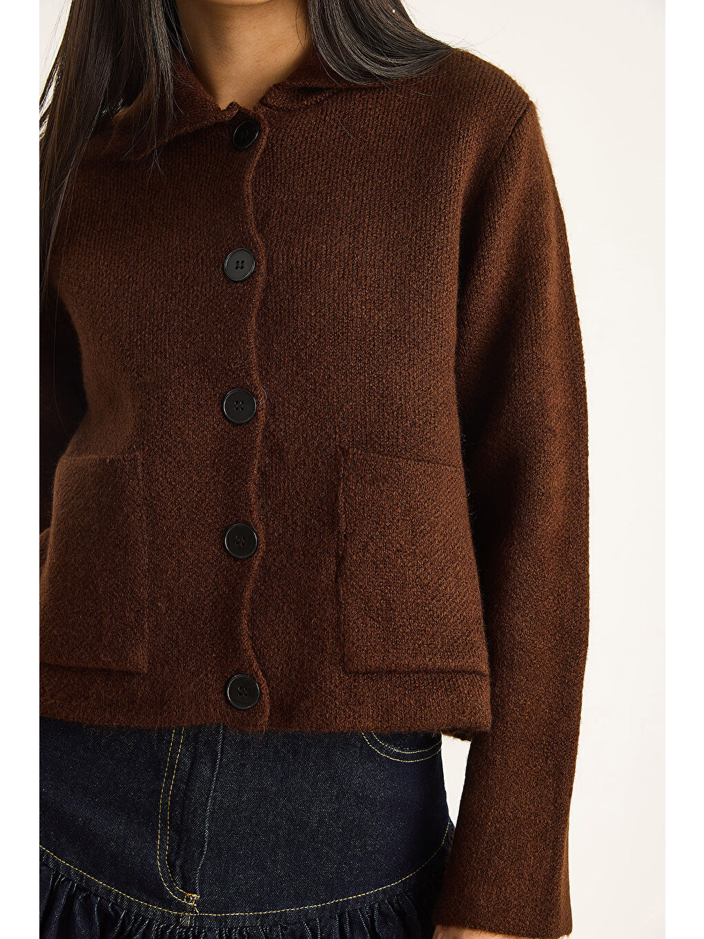 Kahverengi Kadın Cepli Hırka-6