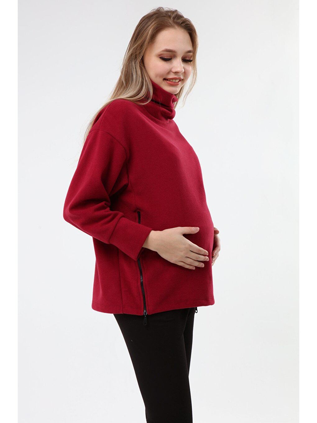 Luvmabelly Bordo Boğazlı Uzun Kollu Kadın Hamile Sweatshirt - 2