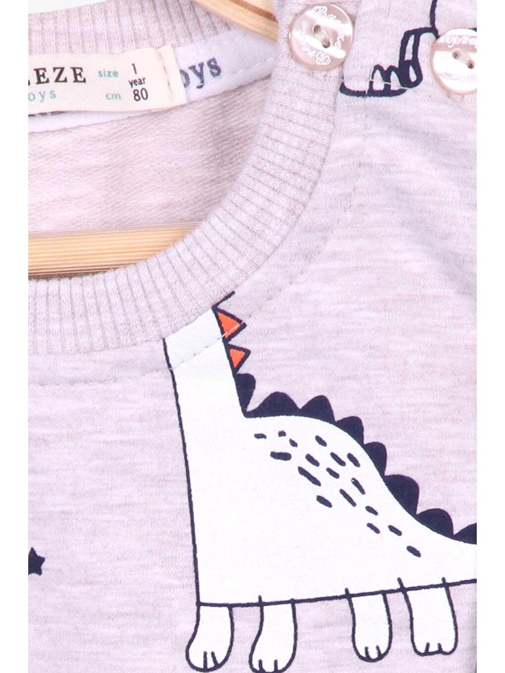 Erkek Bebek Eşofman Takımı Dinozor Baskılı Bej Melanj (9 Ay-1 Yaş)-2