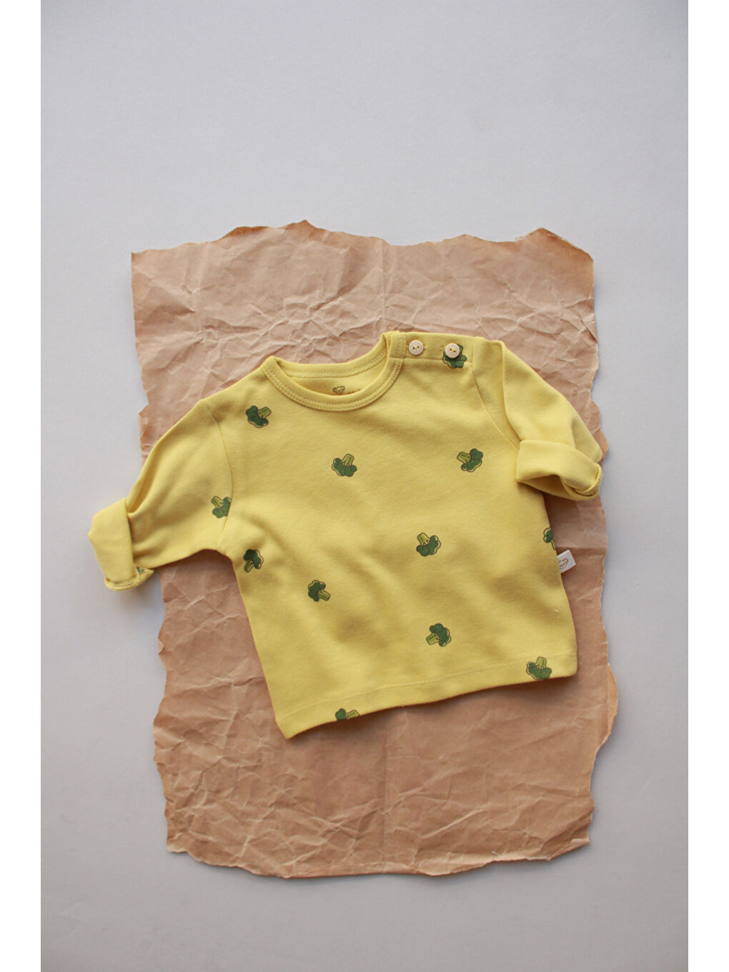 Sarı Brokoli Baskılı Düğme Detaylı Bebek Üst-2