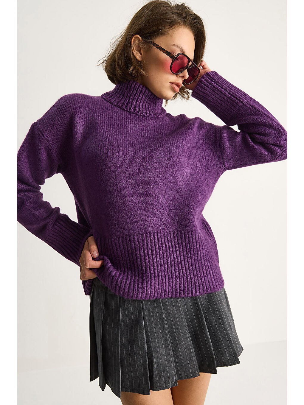 Mor Kadın Balıkçı Yaka Kazak-1