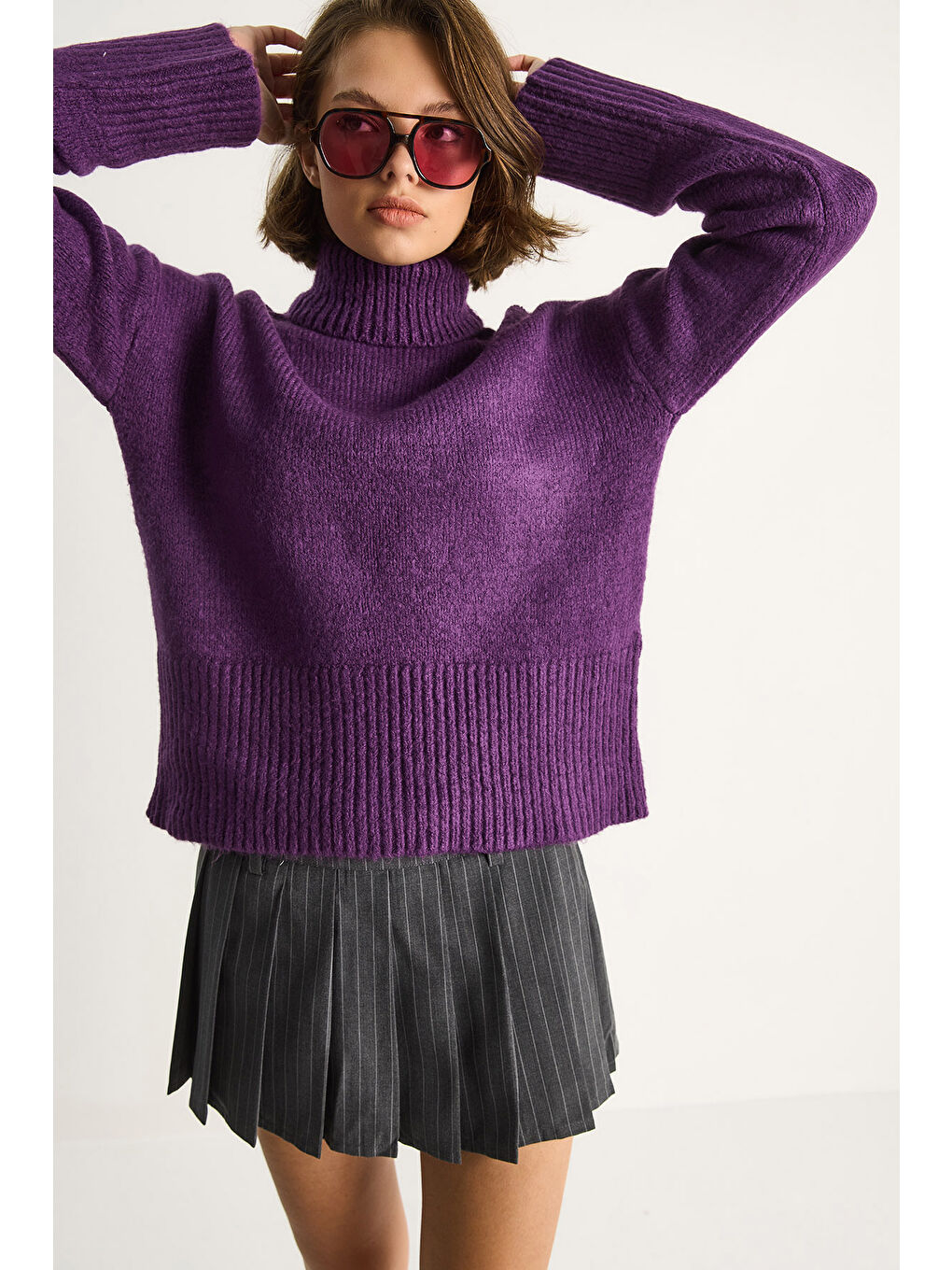 Mor Kadın Balıkçı Yaka Kazak-2