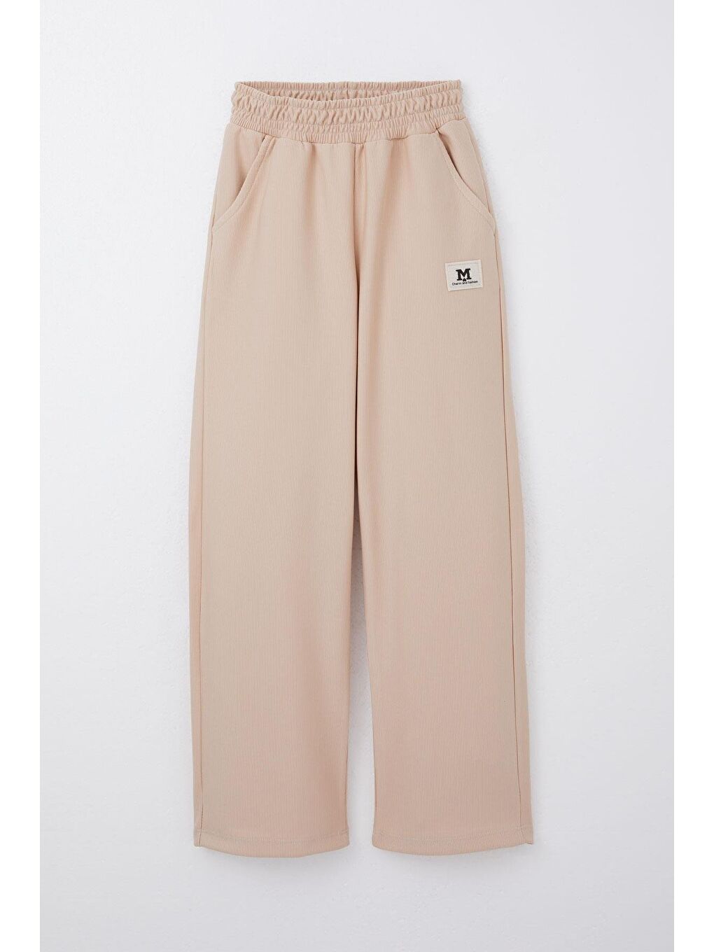 Kız Çocuk Eşofman Altı Beli Lastikli Cepli Armalı Bej (6-12 Yaş)