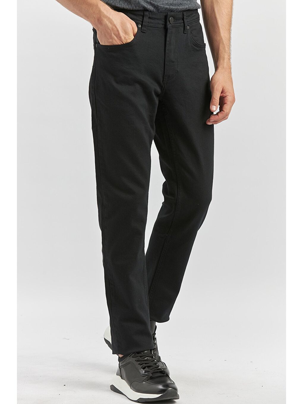 Siyah Düz Cord Slim Fit Casual Denim Pantolon 1023245150-1
