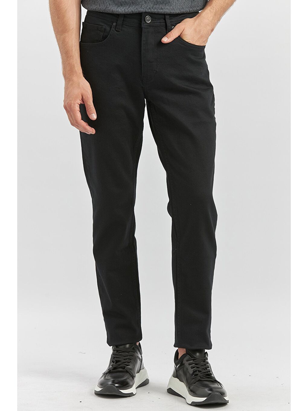 Siyah Düz Cord Slim Fit Casual Denim Pantolon 1023245150-2