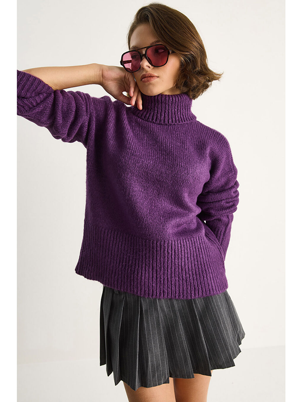 Mor Kadın Balıkçı Yaka Kazak-3