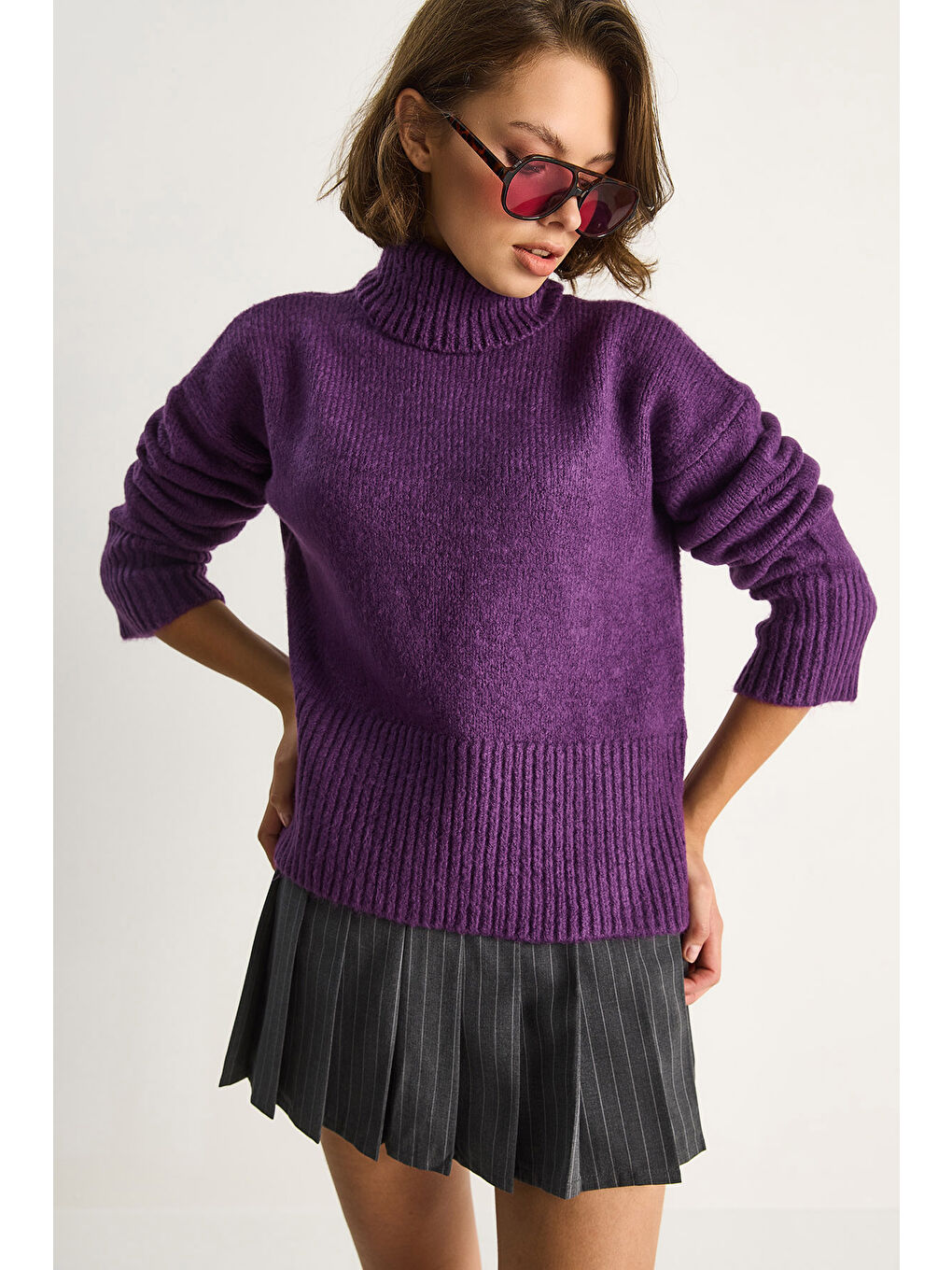 Mor Kadın Balıkçı Yaka Kazak-4