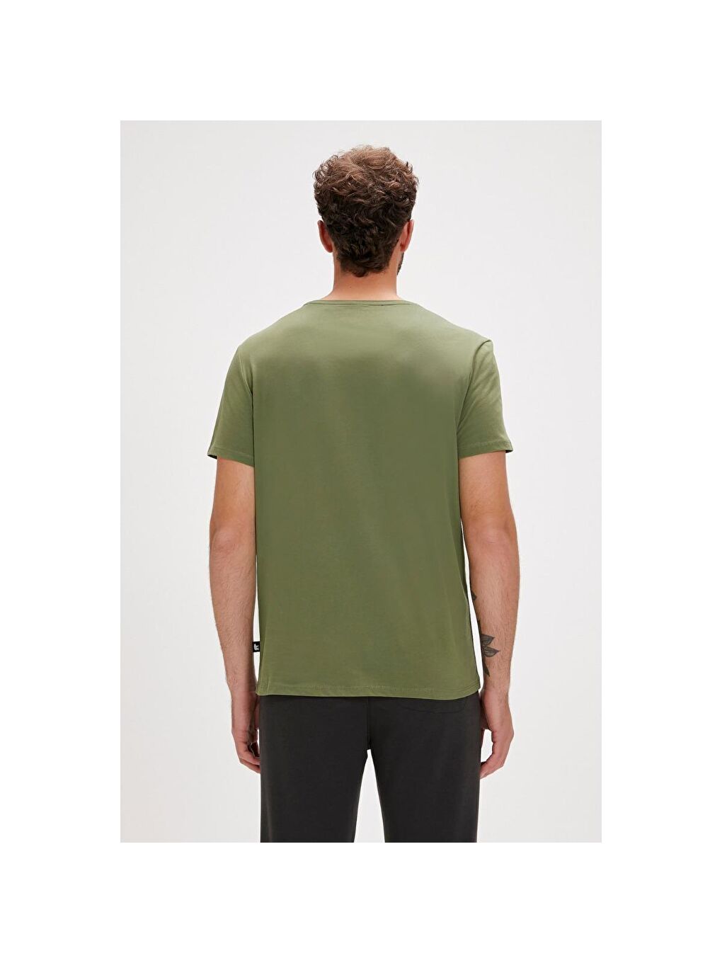 Solid Erkek Haki Yuvarlak Yaka Spor Tişört-2
