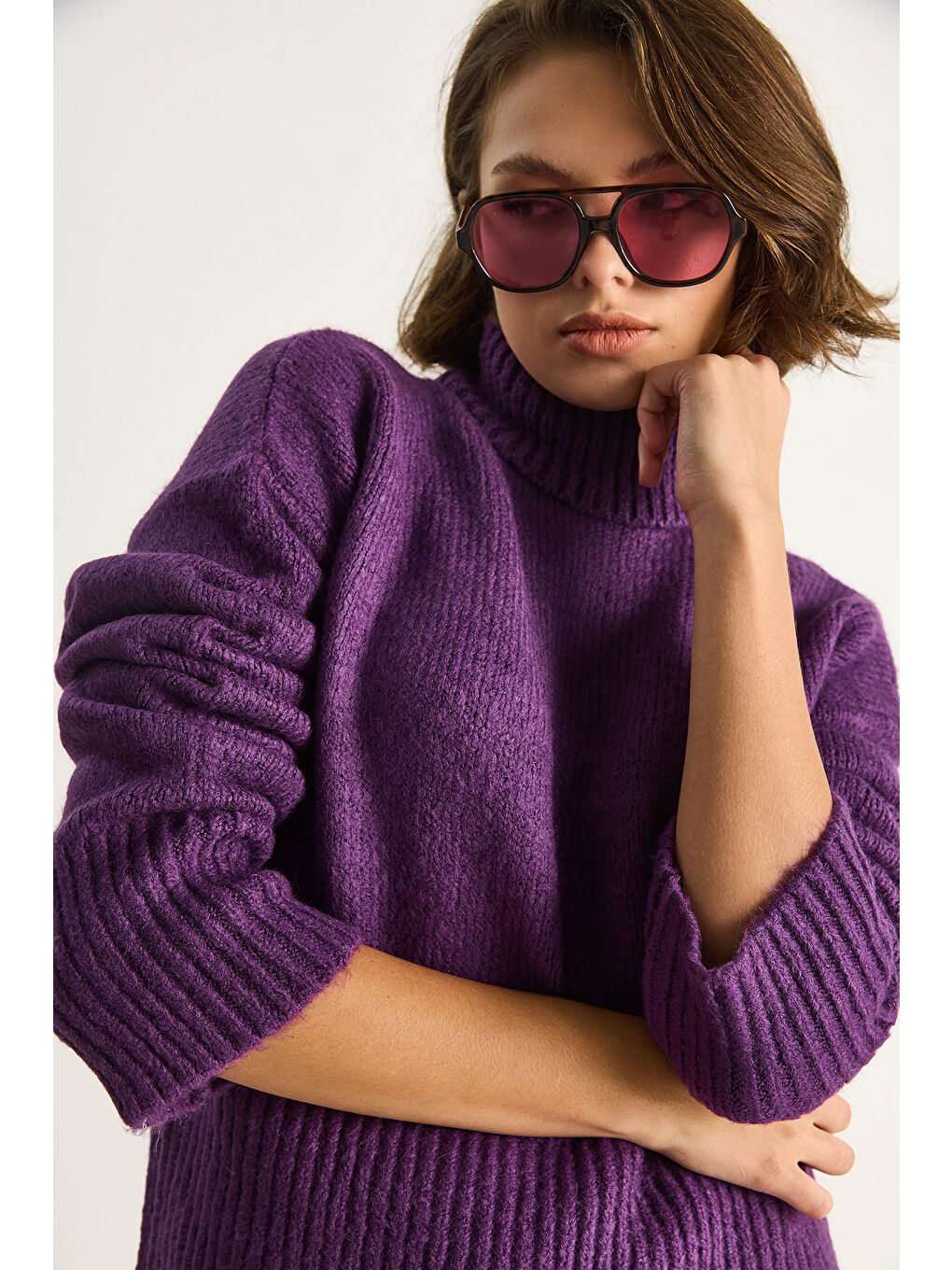 Mor Kadın Balıkçı Yaka Kazak-5