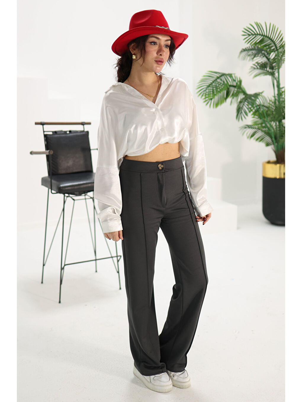 Şerit Detaylı Spor Pantolon Antrasit - 27084-1