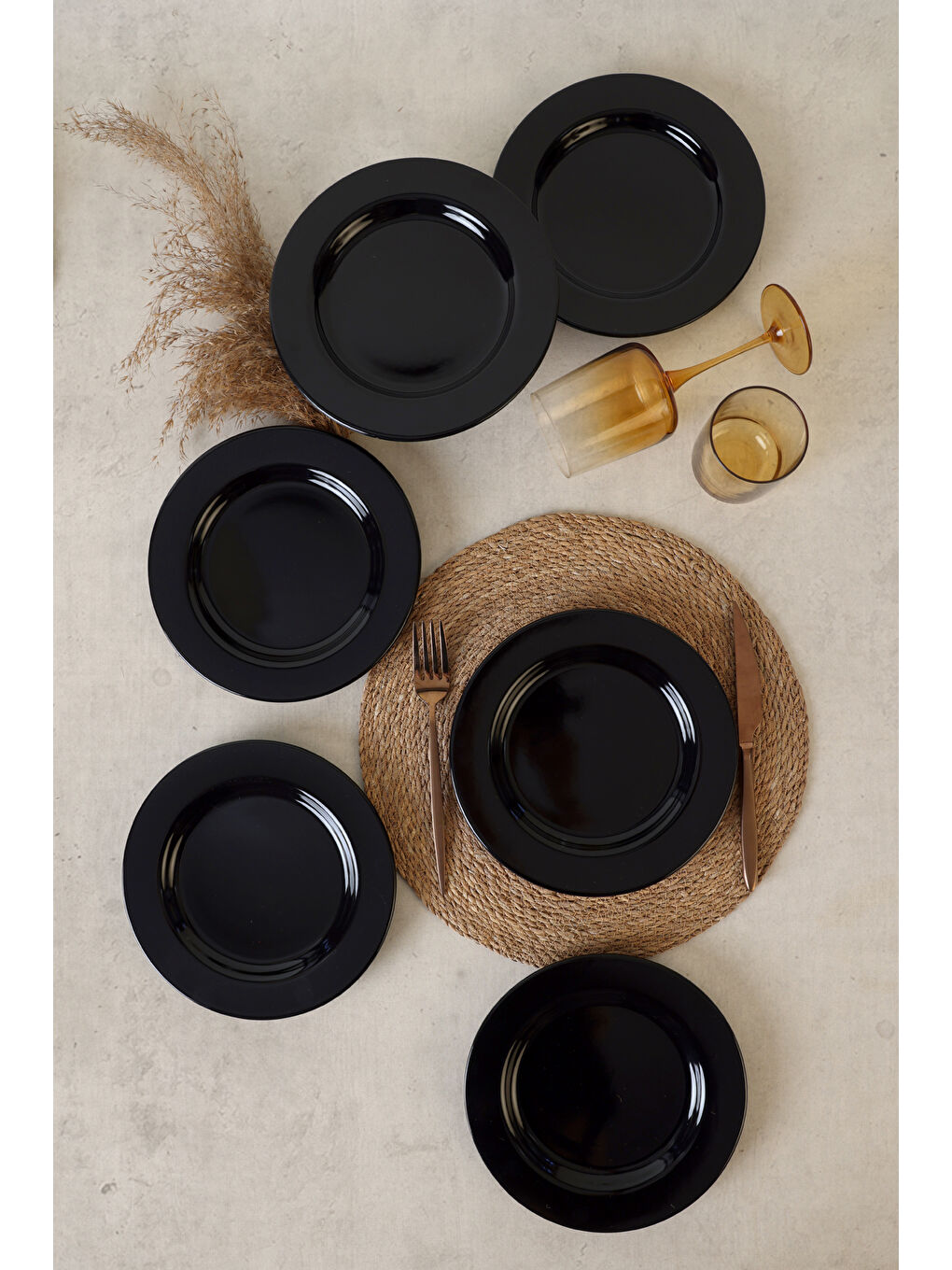 Siyah Assos Pasta Tabağı 22 Cm 6 Adet-6