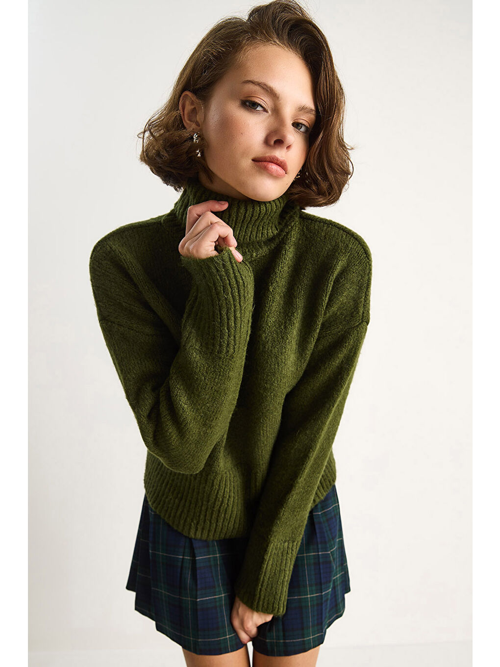 Yeşil Kadın Balıkçı Yaka Kazak