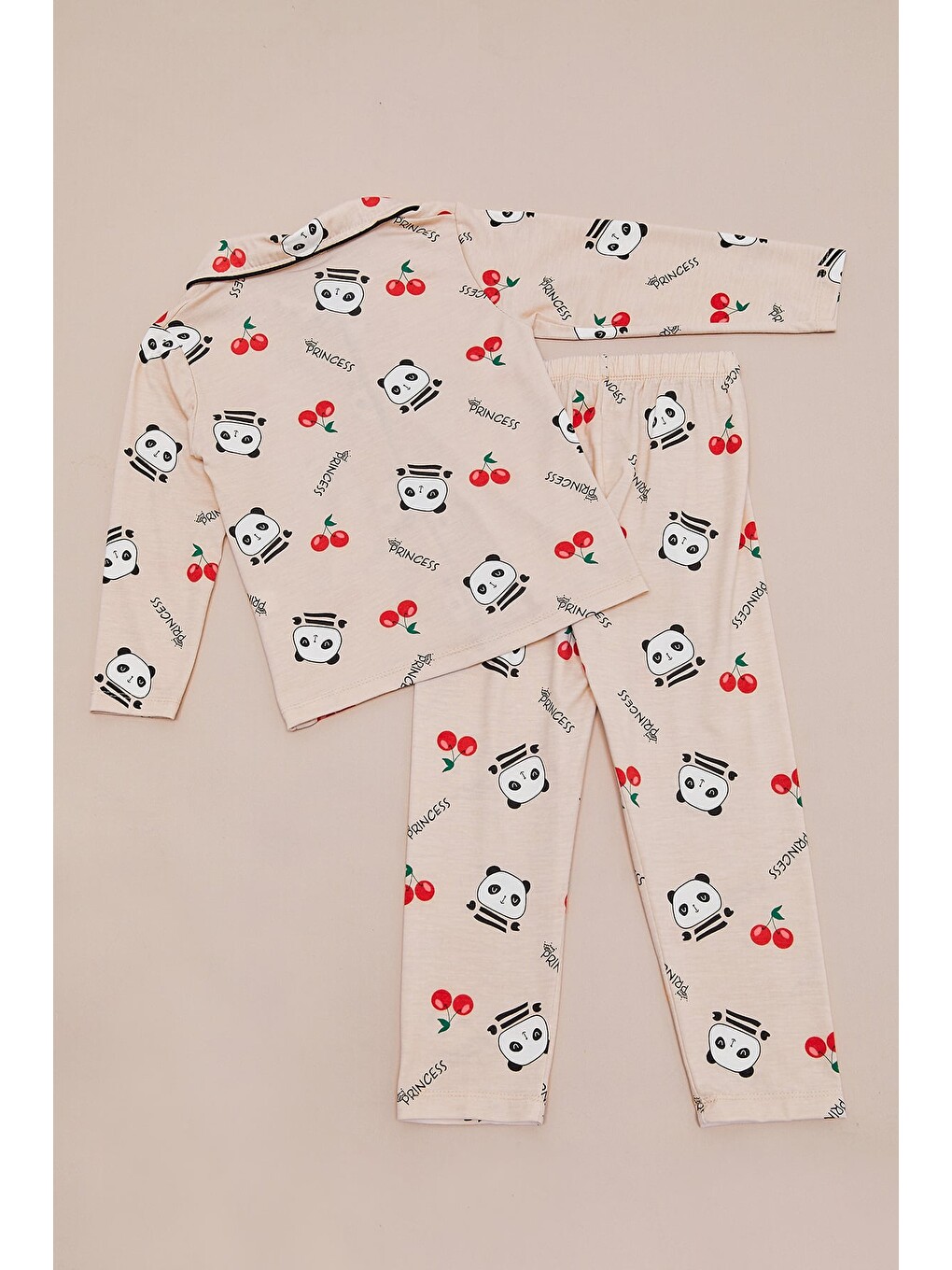 Bej Panda Baskılı Uyku Bantlı Kız Çocuk 3 Lü Pijama Takımı-1