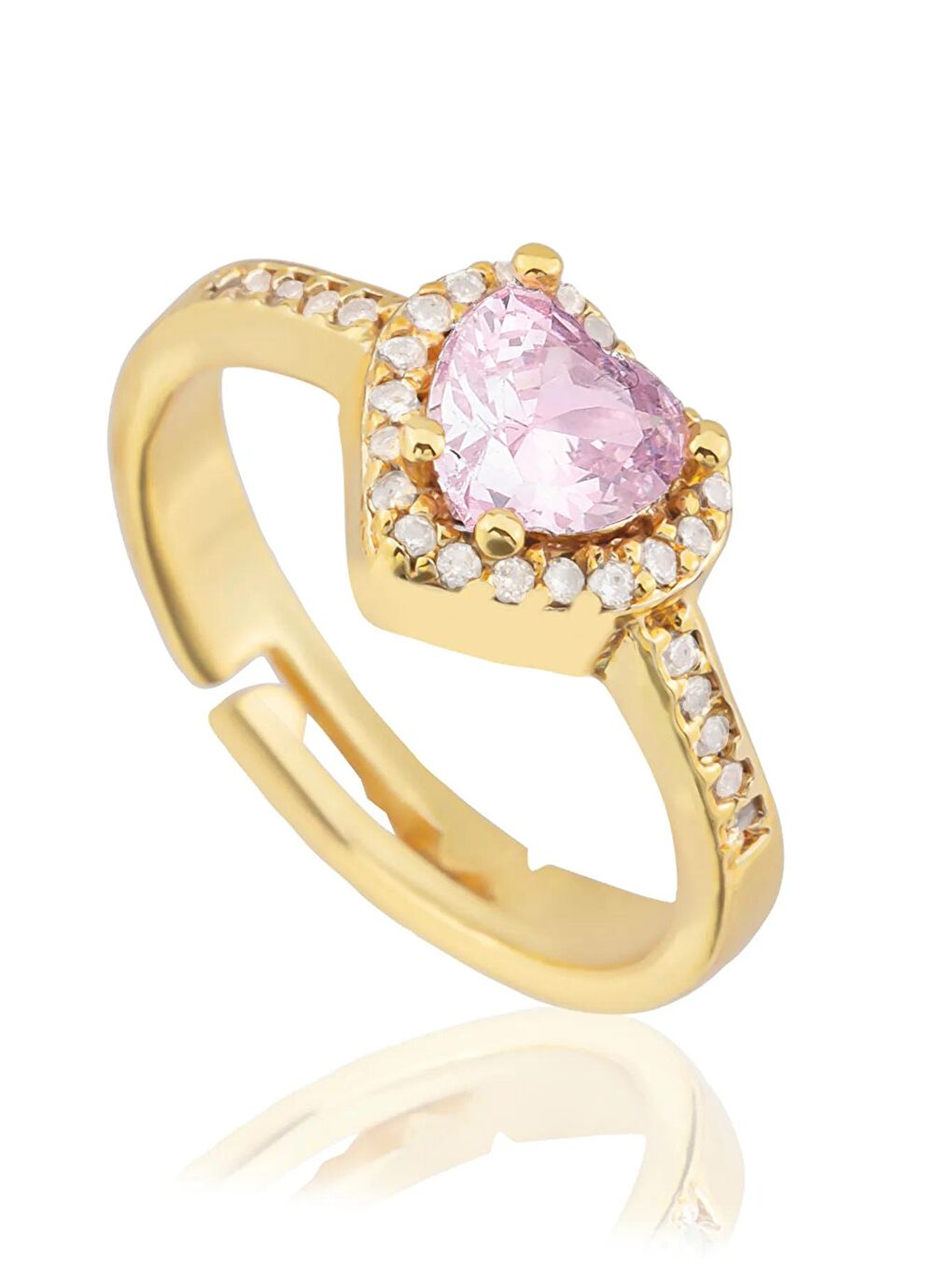 Aurrari Sarı Gold Pembe Zirkon Kalpli  Yüzük - 2