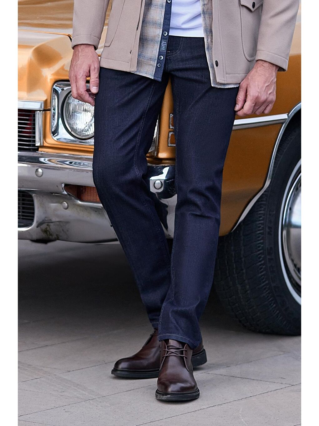 İMZA Koyu Lacivert Düz Gabardin Slim Fit Casual Denim Pantolon 1023245152