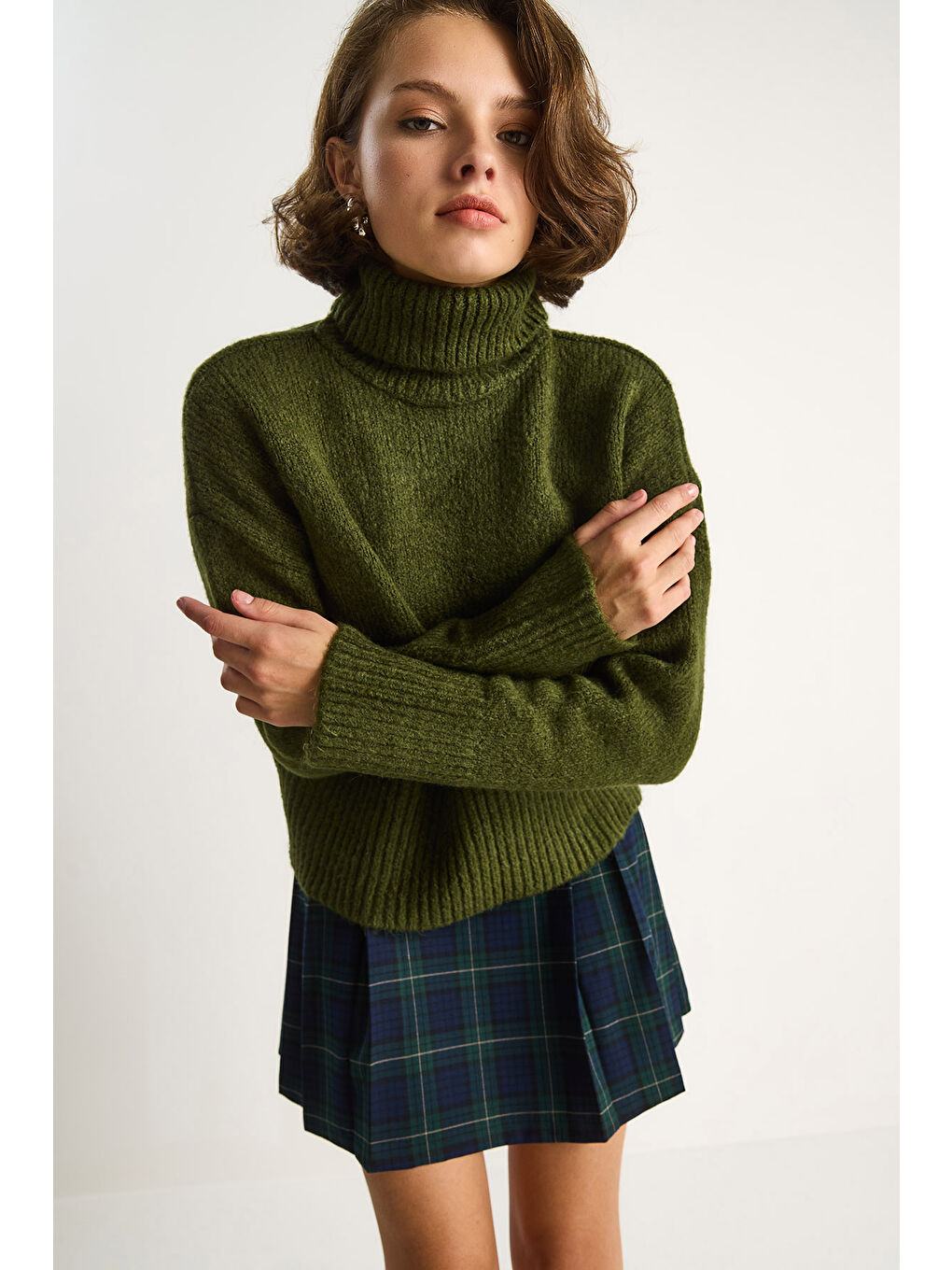 Yeşil Kadın Balıkçı Yaka Kazak-1