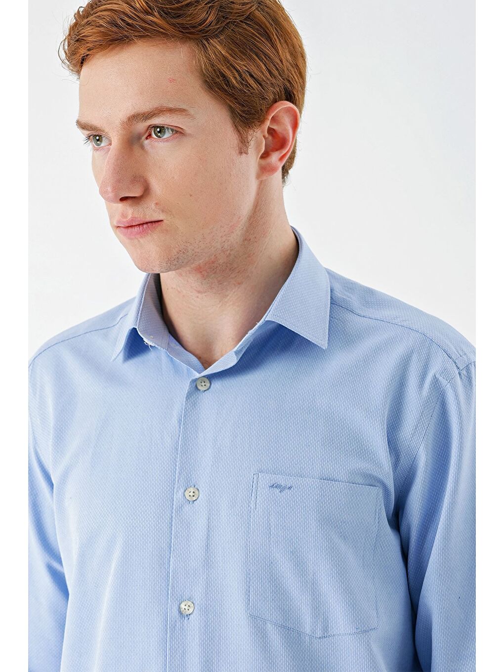 Mavi Uzun Kollu Desenli Armürlü Sert Yaka Pamuklu Klasik Comfort Rahat Kesim Gömlek 1004240190-6