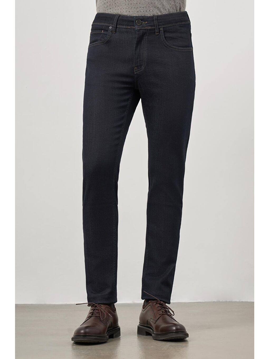 İMZA Koyu Lacivert Düz Gabardin Slim Fit Casual Denim Pantolon 1023245152 - 1