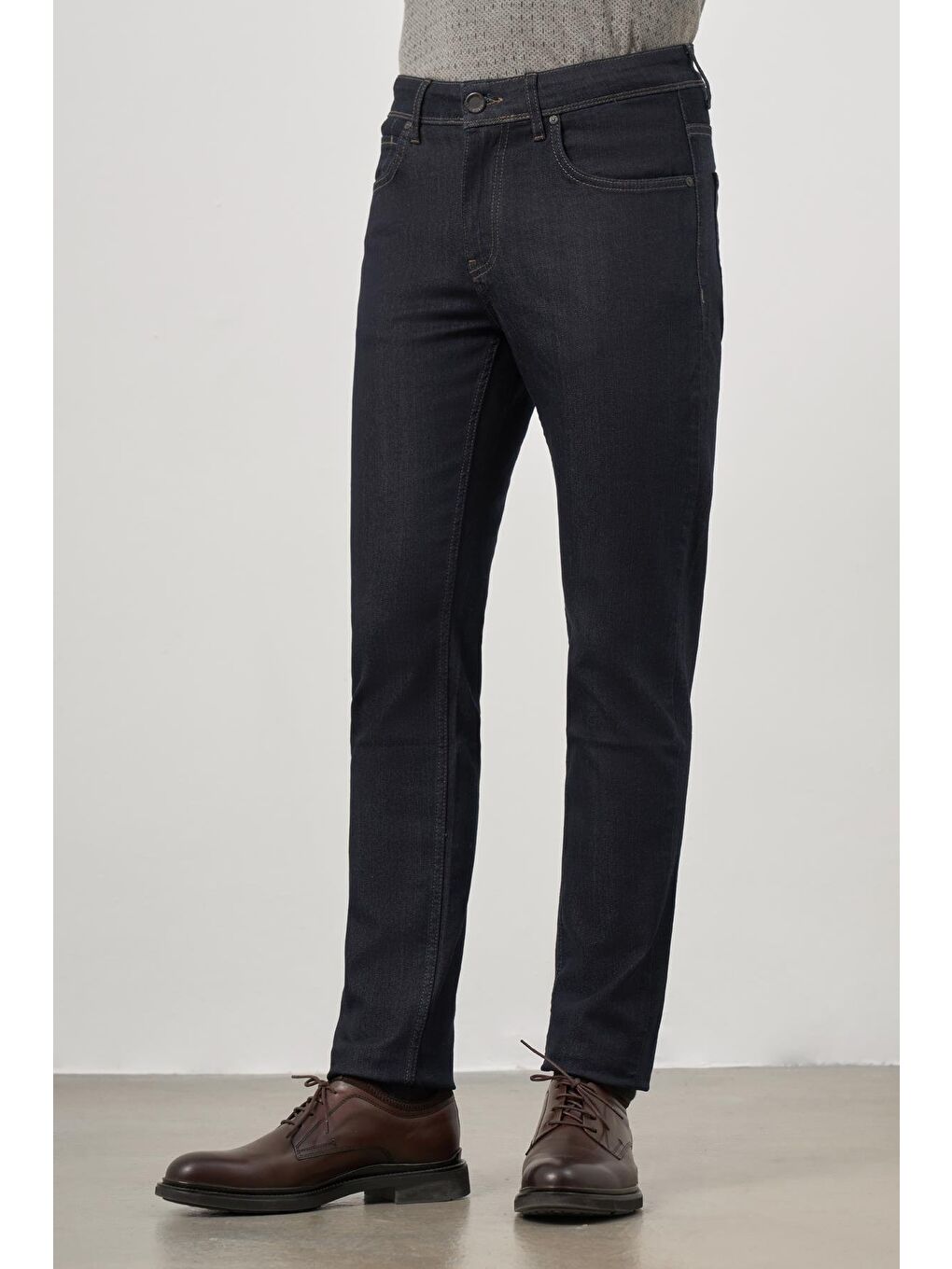 İMZA Koyu Lacivert Düz Gabardin Slim Fit Casual Denim Pantolon 1023245152 - 5