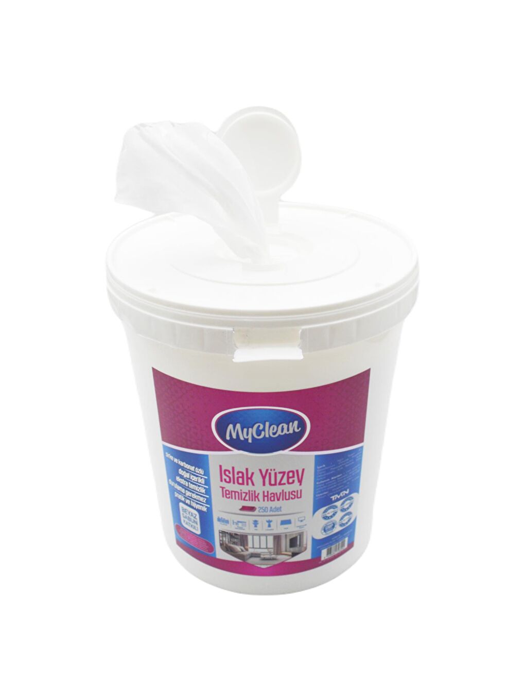 Beyaz Sabun Katkılı Islak Yüzey Temizlik Havlusu 250 Adet Plastik Kovada 609619-1