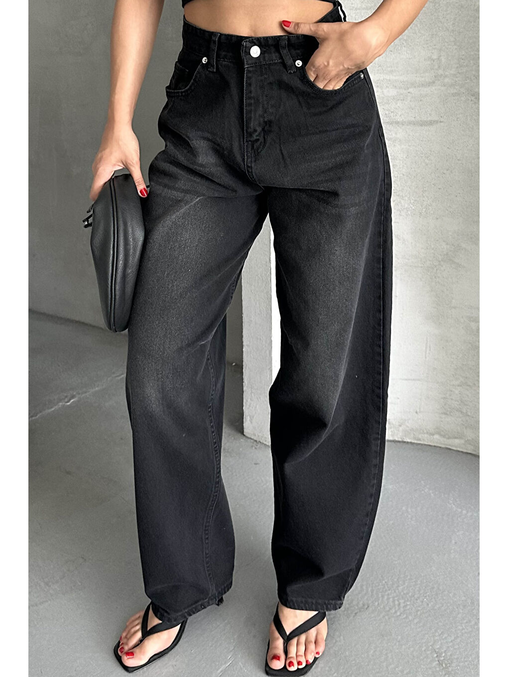 Tokalı Baggy Jean Pantolon Siyah - 27297-1