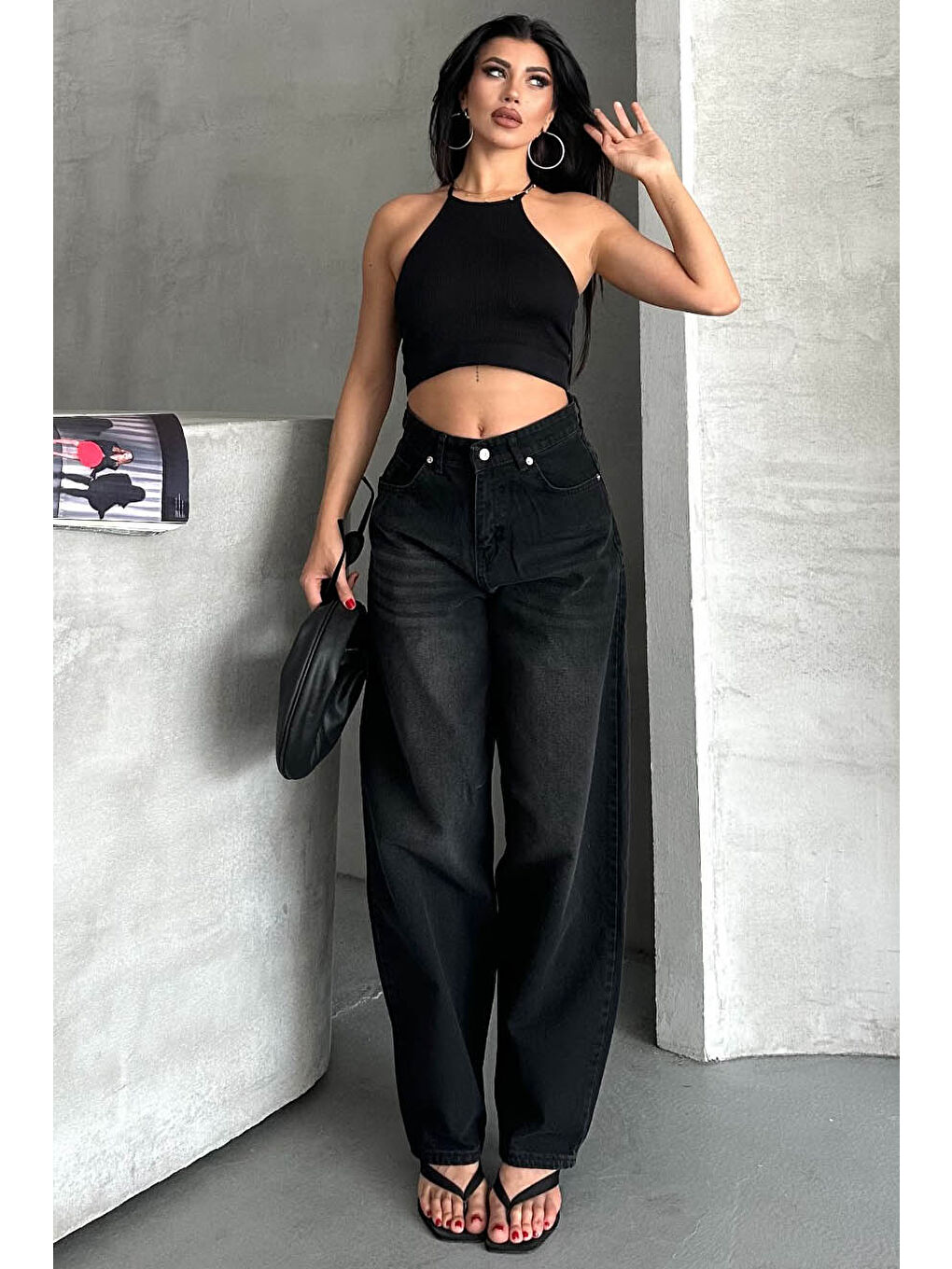 Tokalı Baggy Jean Pantolon Siyah - 27297-2