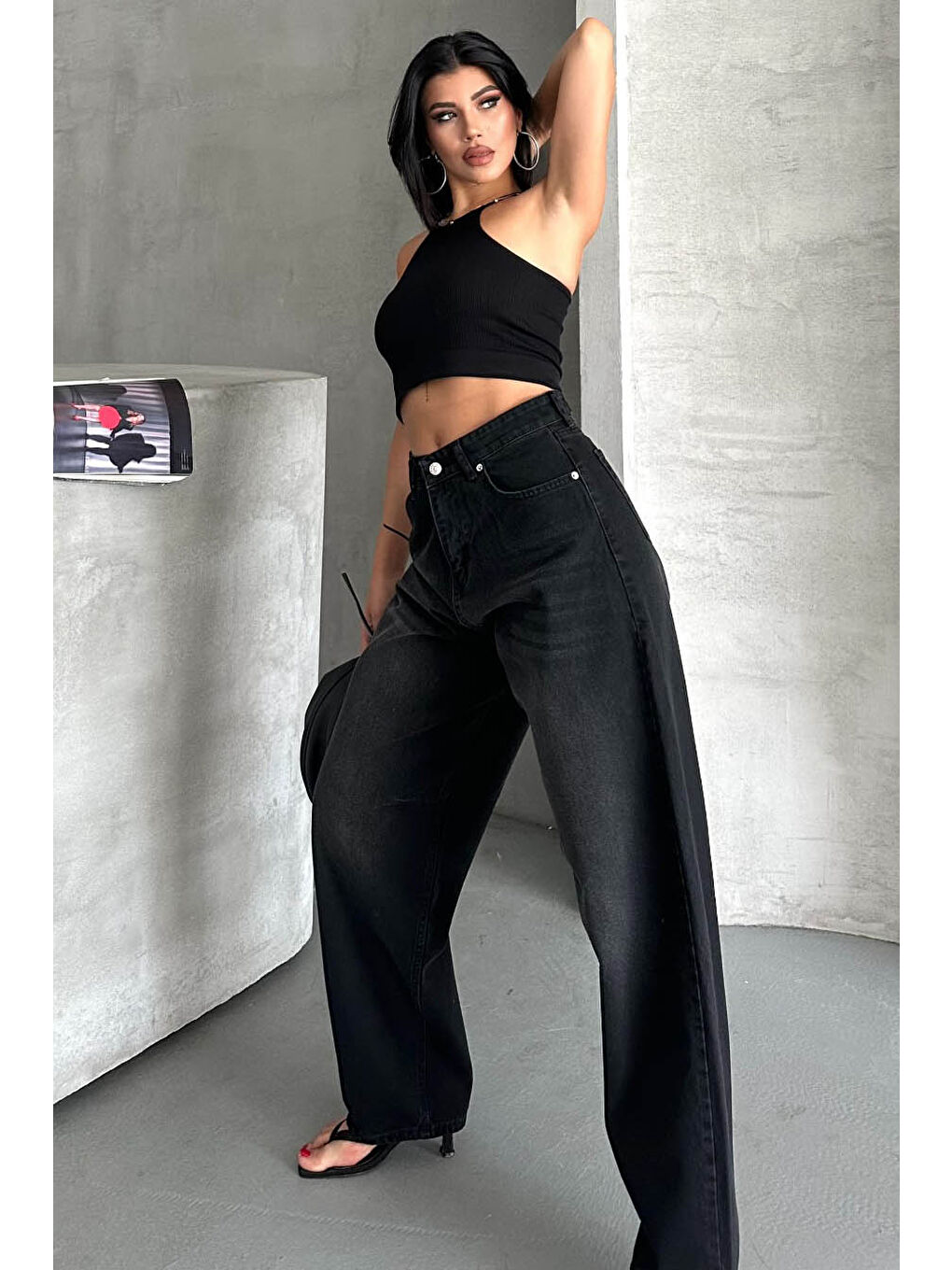 Tokalı Baggy Jean Pantolon Siyah - 27297-3