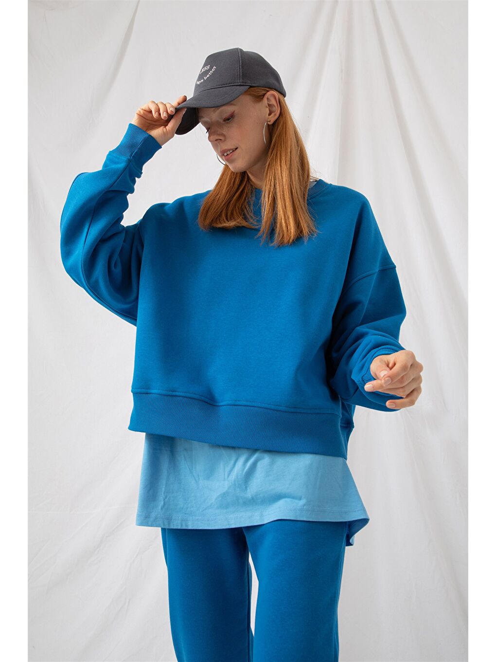 Kadın Vibe Oversize Mavi Sweatshirt