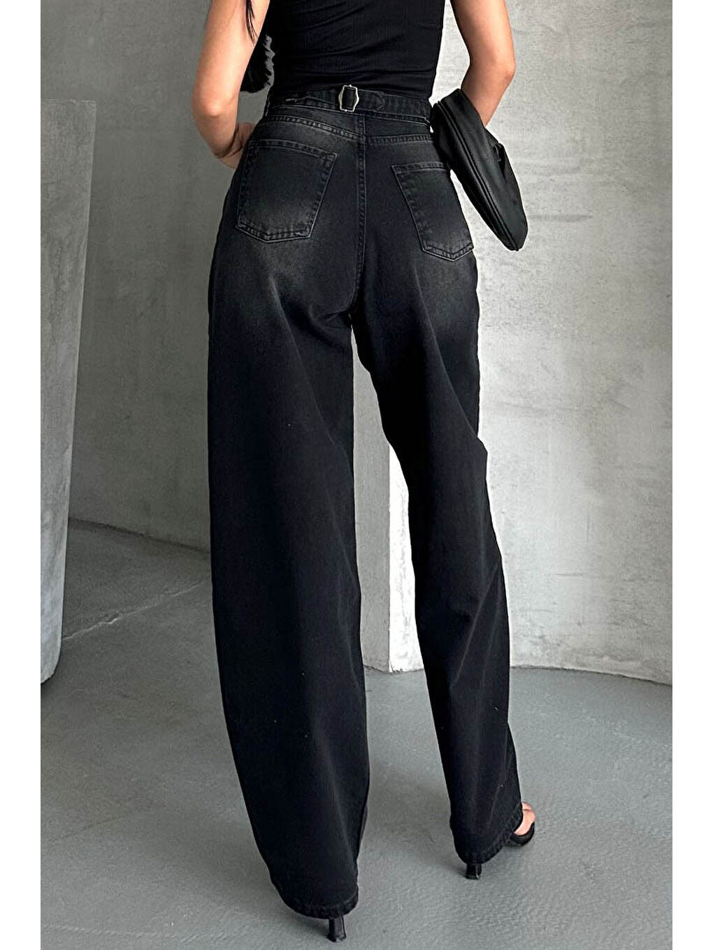 Tokalı Baggy Jean Pantolon Siyah - 27297-4