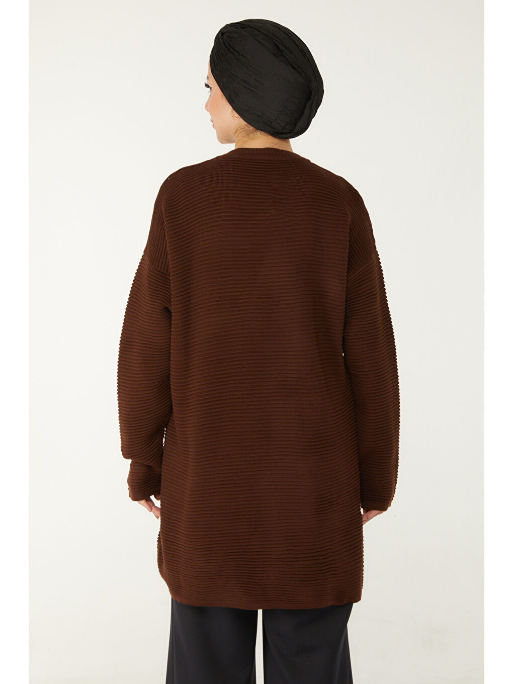Kahverengi Fitilli Düğmeli Triko Kazak Kahve - 27636-4