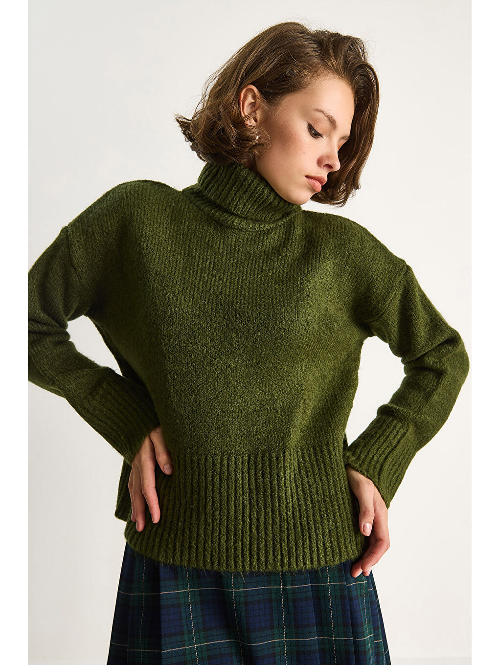 Yeşil Kadın Balıkçı Yaka Kazak-3