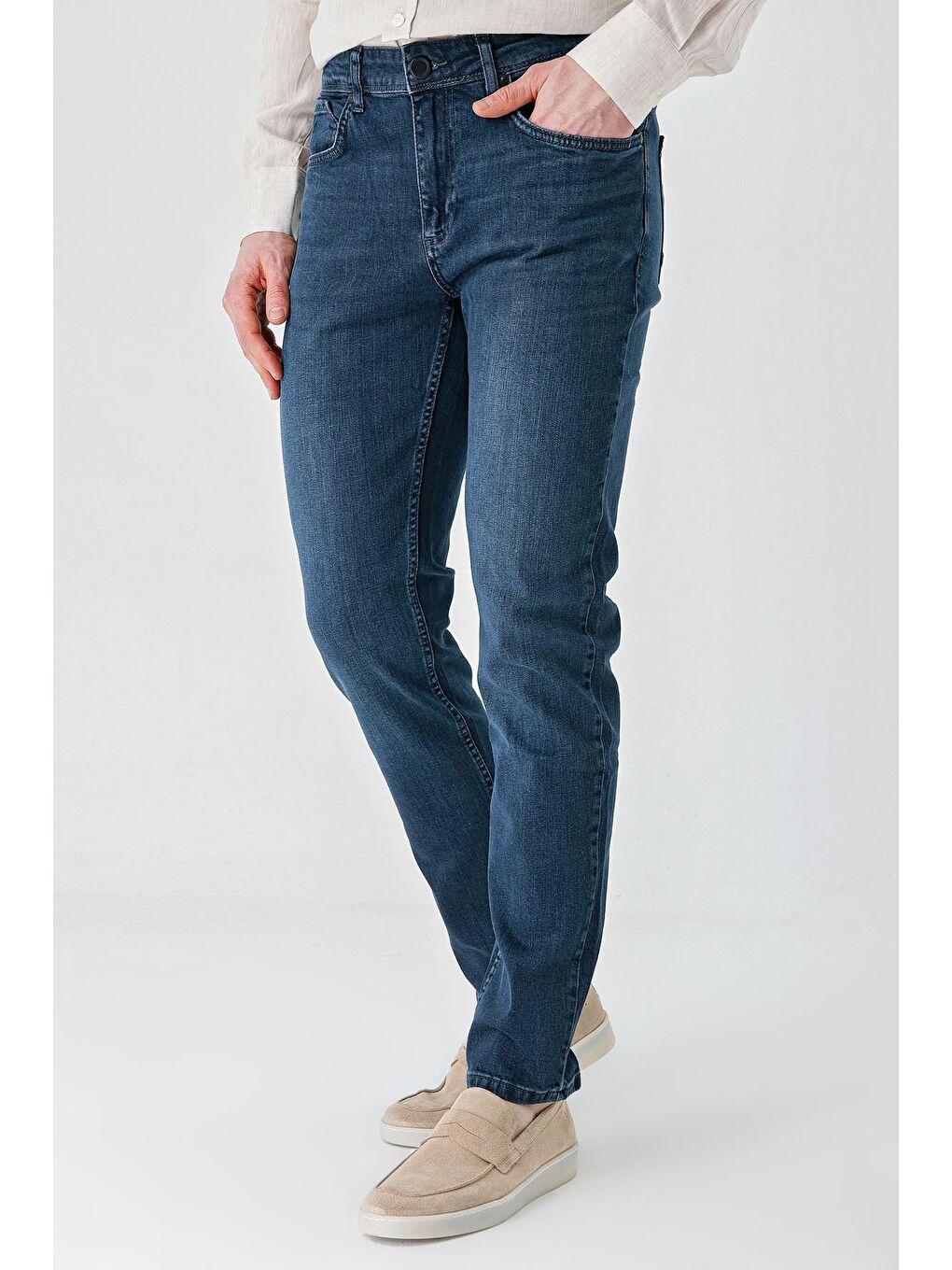 Lacivert Gabardin Pamuklu 5 Cepli Slim Fit Dar Kesim Casual Denim Pantolon 1023240153