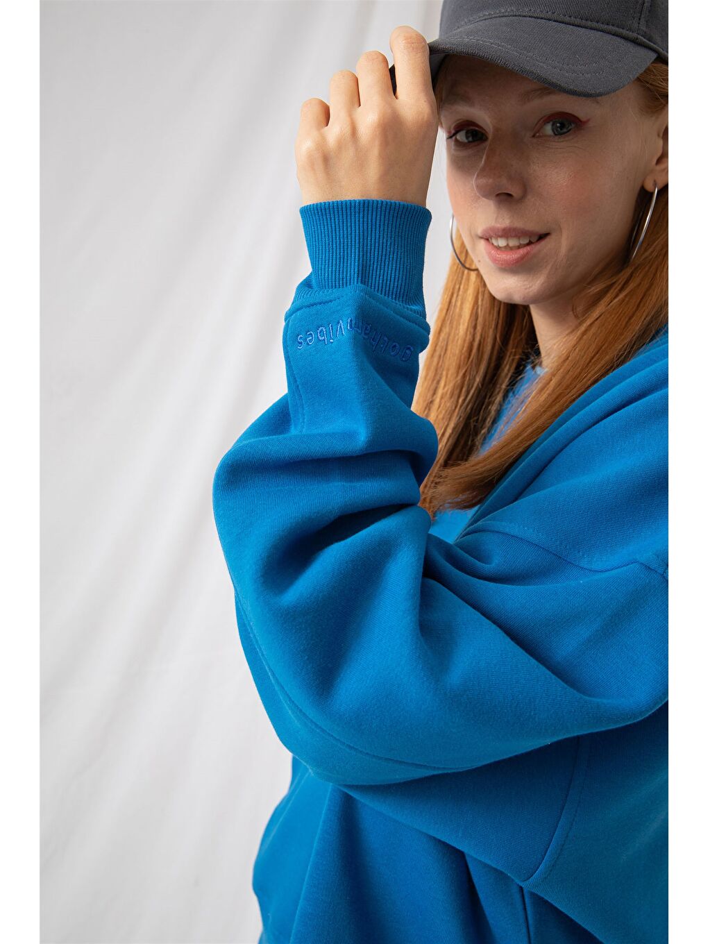 Kadın Vibe Oversize Mavi Sweatshirt-1