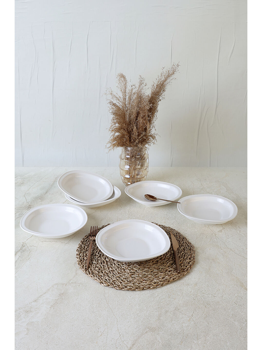 Beyaz Bloom Yemek Tabağı 24 Cm 6 Adet-7